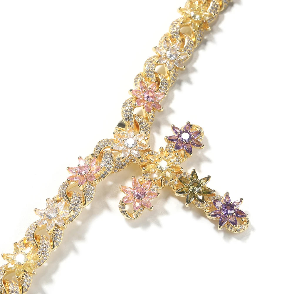 Iced Floral Cross Chain