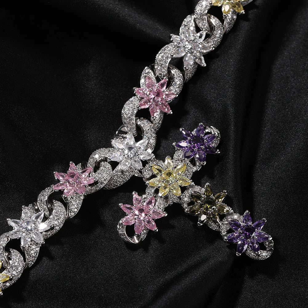 Iced Floral Cross Chain