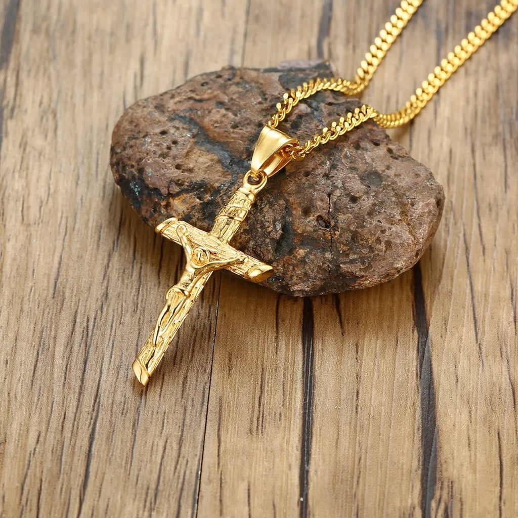 Stainless Steel Cross Necklace Jesus Pendant