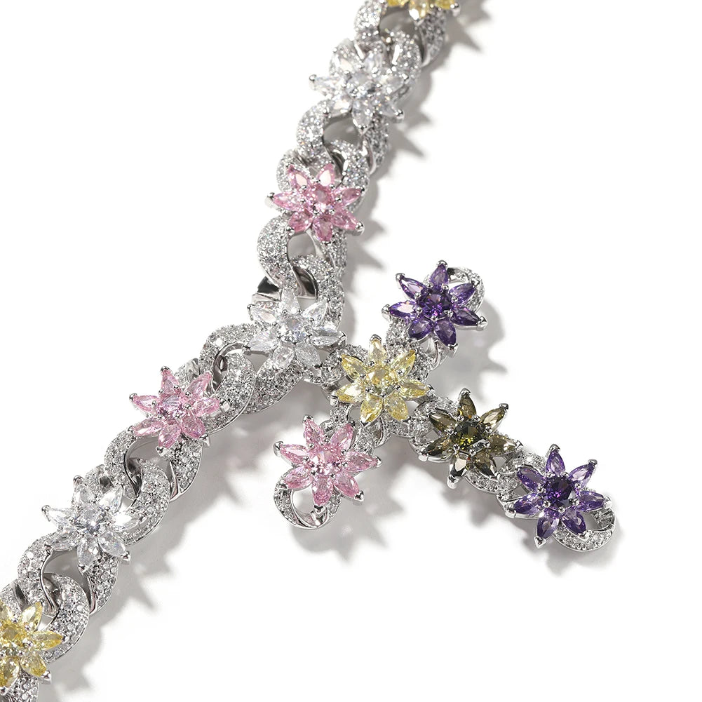 Iced Floral Cross Chain